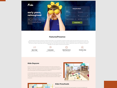 Kido branding daycare kido landing page parents preschool school ui website