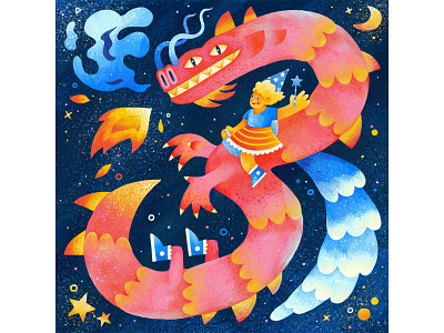 Lucky Number 3 adobe adventure bright character design characterillustration colourful dragon girl illustration kidsillustration magic muti photoshop princess smoke sparkle stars vector wand