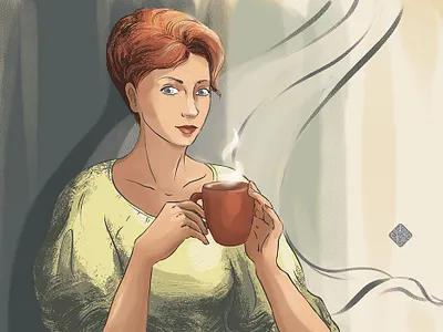 Happy messages art beautiful digital art drawing energy illustration inspiation lady mental health postcard relax tea wellness woman