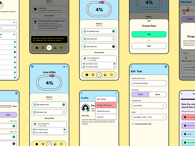 Goal Tracking App achievement app building habits chat community design engaging fun goal tracking gol health activity lifestyle mobile motivation planning progress task tracker ui