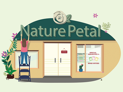 Nature Petal Store flowers girl graphic design illustration illustrator nature petal plants shop skincare skincare store step ladder store store illustration vector