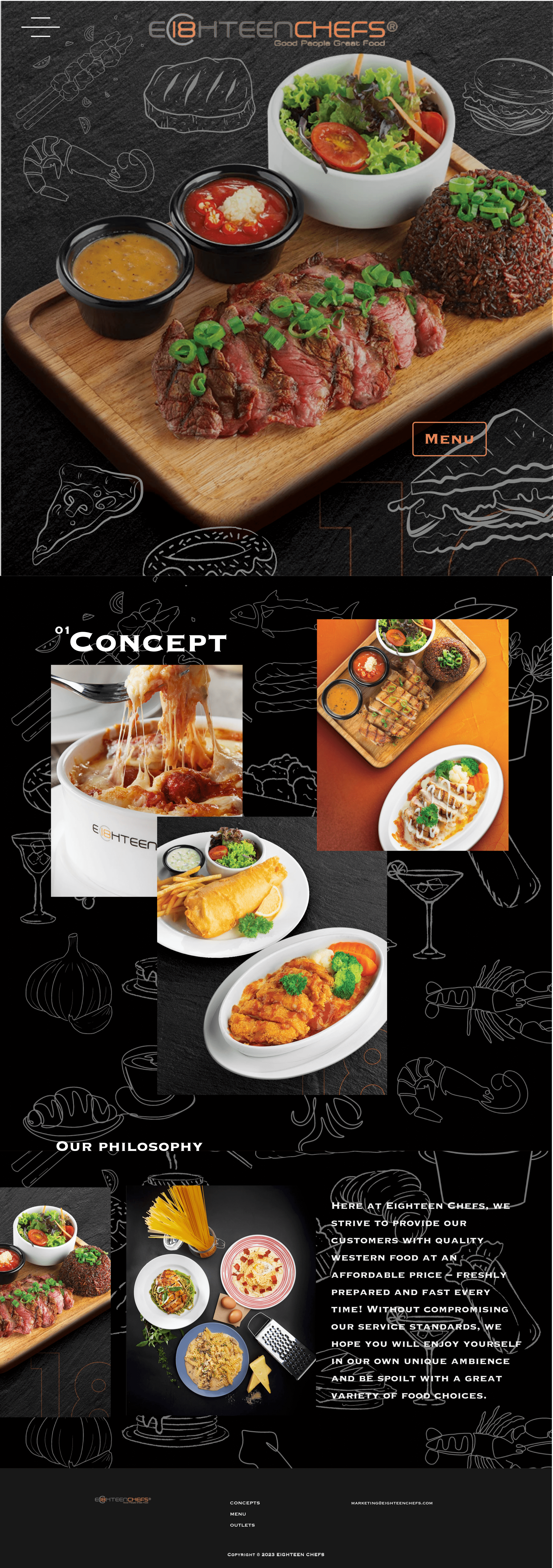 Western Food Restaurant Landing Page beef branding doodle food food website landing page orange playful restaurant restaurant website steak ui user experience user interface ux web design western food youthful