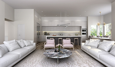 Interior Design Rendering - Transitional Living Room - Pink Hues art direction design ffe selection interior design livingroom design realistic rendering rendering
