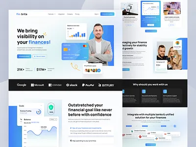 Fin-Brita: Finance landing page bank cryptocurrency digitalbanking finance finance website fintech fintech homepage fintech website investment online bank payment sourav deb ui design uiux designer ux design web web design web designer webdesign website builder