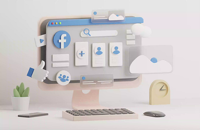 Facebook minimal iMac 3d 3d illustration b3d blender blender3d design facebook glass illustration imac minimal ui