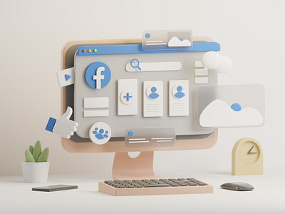 Facebook 3d 3d illustration blender blender3d design facebook glass illustration imac minimal ui