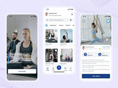 Yoga and meditation app ui