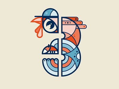 Letterbird nr.3 36 days of type 36daysoftype abstract alphabet bird branding challenge character character design design german iampommes illustration letterbirds mannheim number pommes typography vector