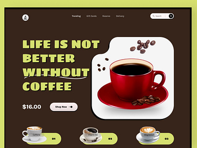 Coffee Shop Website Landing Page branding coffee coffee shop coffee shop web dailyui design landing page product shop typography ui ui ux ux web web design webdesigner website website design