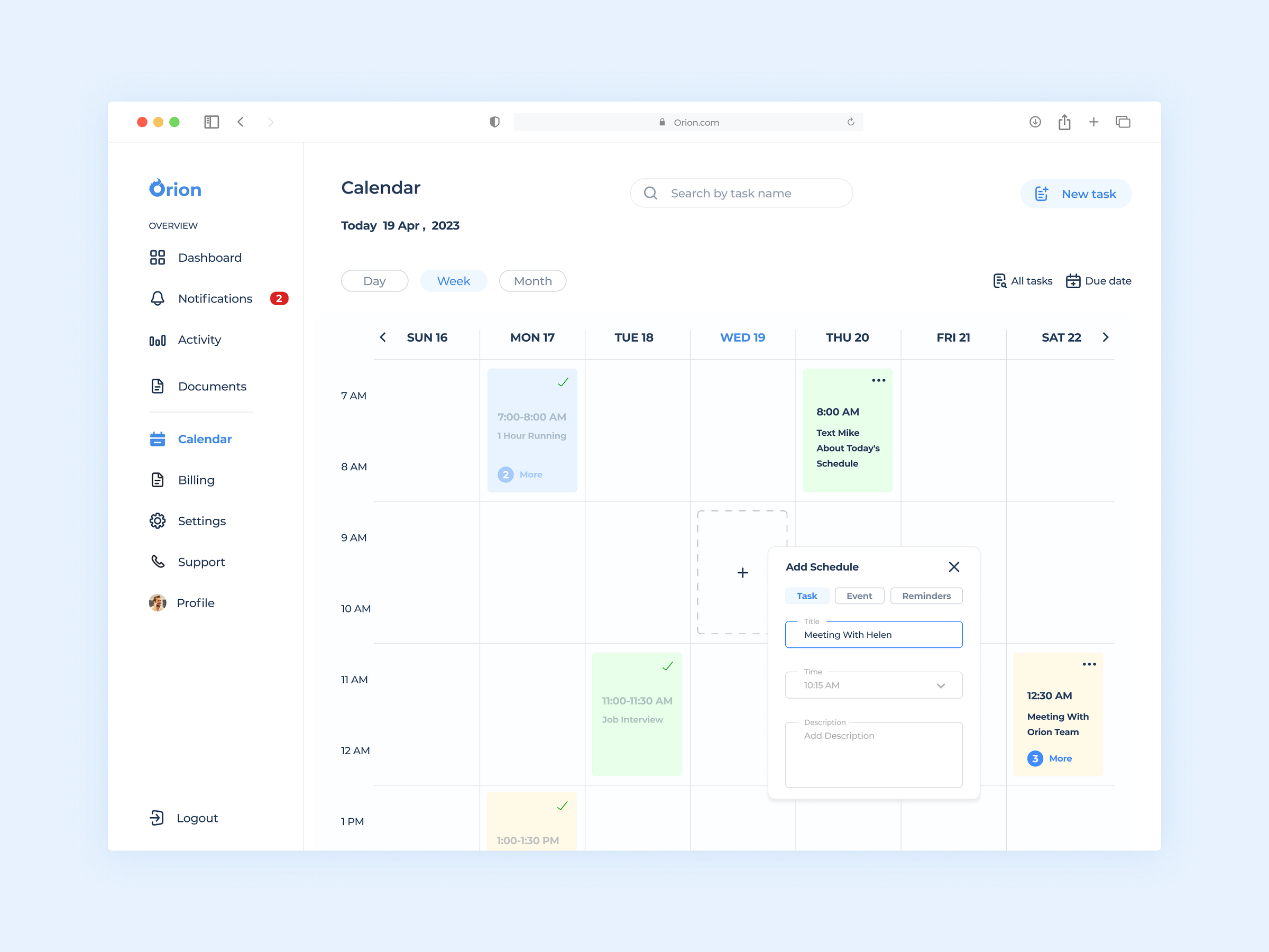 Orion-Calendar Dashboard by Lika Chigogidze on Dribbble