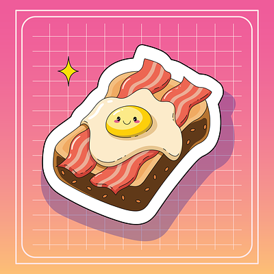Egg & Bacon cute food illustration kawaii