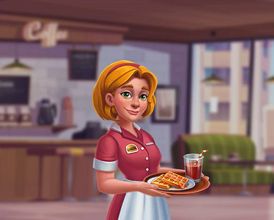 Waitress 2D Animation animation browser games character animation digital 2d game design spine2d