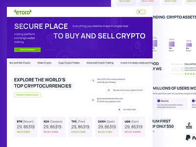Landing Page "Cryptocurrency" cards colours crypto design landing page redesign typography ui web design