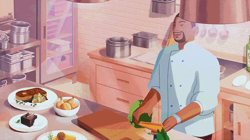 TruVide — Chop it up animation cel animation chef food prep foodie illustration kitchen narrative poc storytelling traditional animation veggies