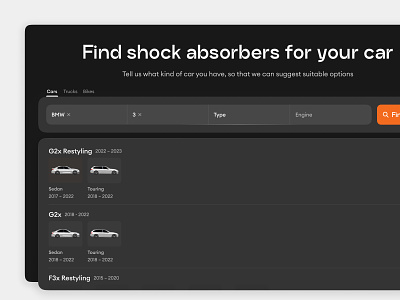 E-commerce catalog filter auto bmw car catalog filter dark light design ui dark ui design e commerce filter search shop ui user experience ux web