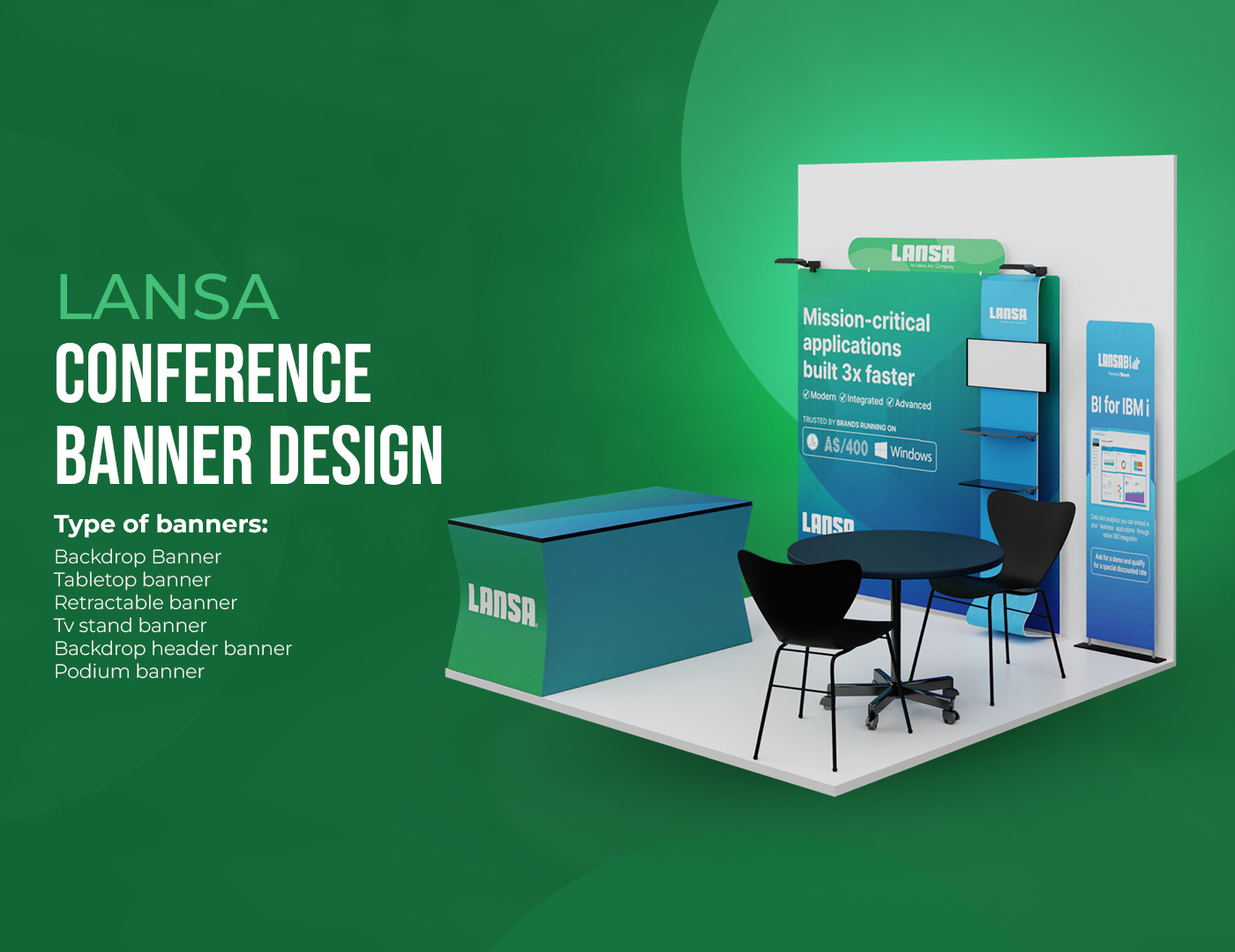 LANSA Conference Banner Design 3d modeling backdrop backdrop header banner booth branding business conference design evant exhibition lansa mockup design print rectractable rollup banner software tabletop trade show tv stand