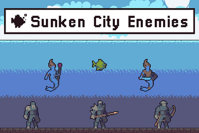 Free Underwater Enemies Pixel Art Character Pack 2d asset assets enemy fantasy game game assets gamedev indie indie game pixel pixelart pixelated rpg set sets sprite sprites spritesheet spritesheets