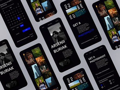 Website-Portfolio Design for a Photographer app booking branding brutalism clean design figma graphic design light and dark mobile app photographer portfolio ui ux webdesign