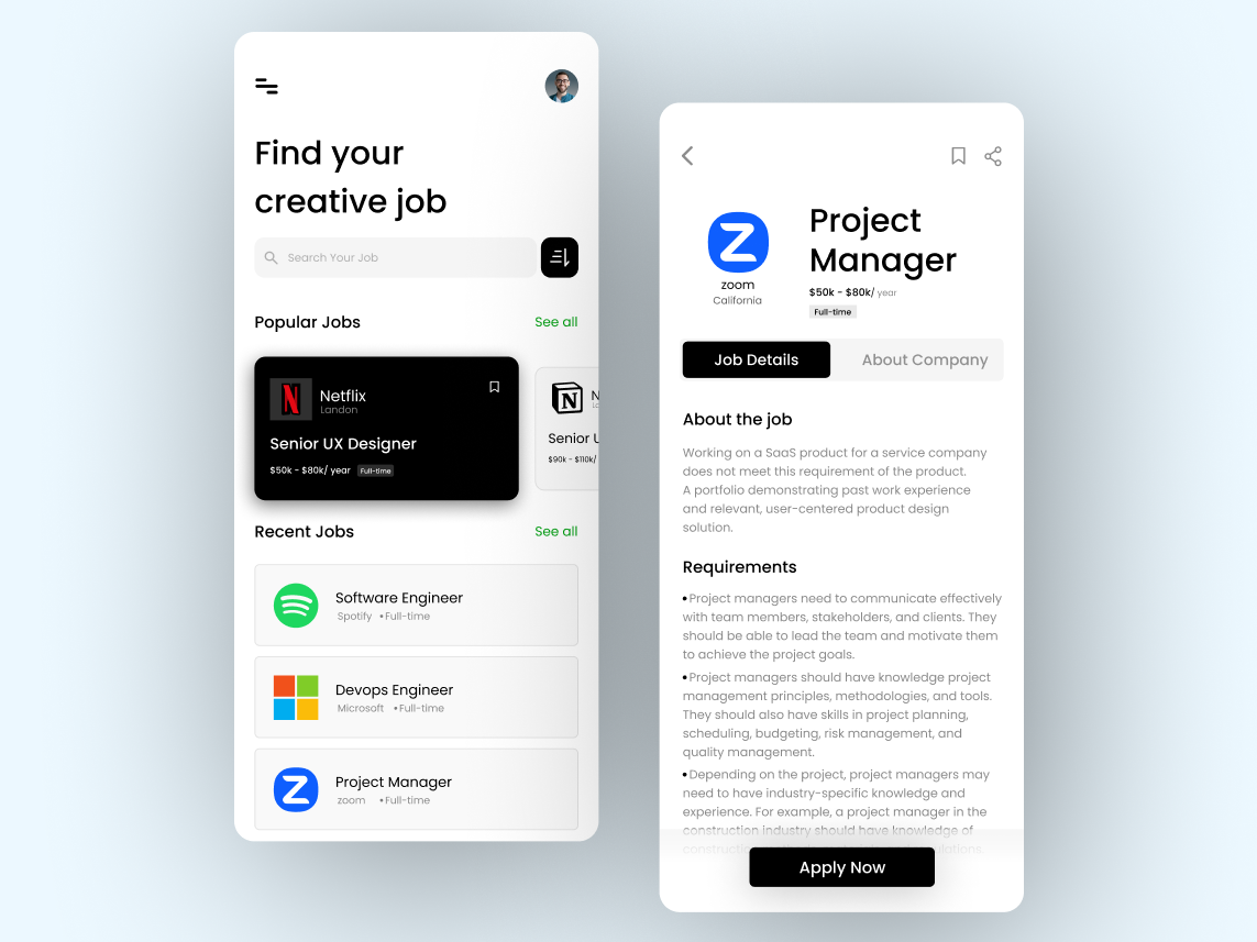 Job Searching App User Interface by Anantha Sri on Dribbble