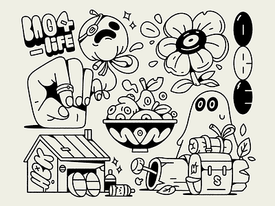 The Monocronies. 2d bag bowl cartoon character characterdesign eyes flower fruit ghost graffiti illustration illustrator text