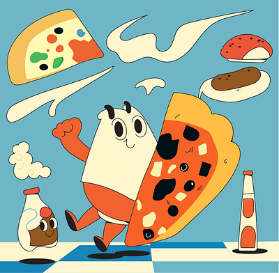 Foodland character character design flat pizza vector illustration