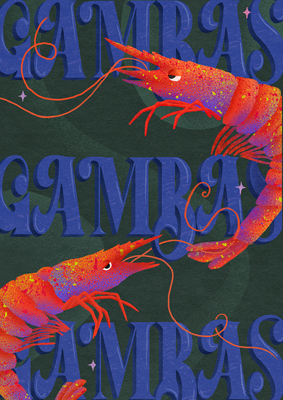 GAMBAS print aquatic artprint design digitalillustration hand drawn illustration print sea life typography typography print