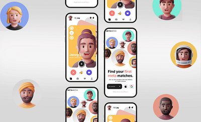 Mobile app UI for a dating platform 📱❤️ 3d avatars datingapp intuitive mobile screen typography ui uidesign