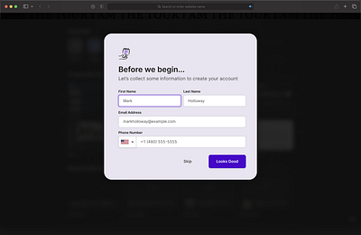 Onboarding the client form onboarding purple signup ui ux