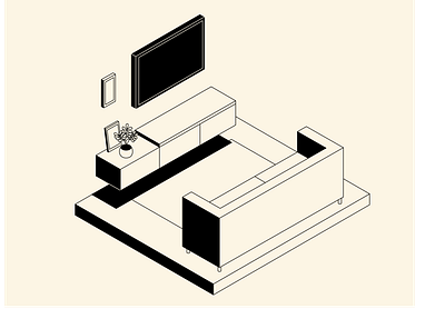 Media room design high contrast illustration isometric minimal