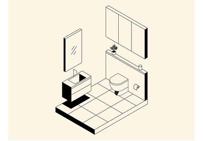 Half bath design high contrast illustration isometric minimal