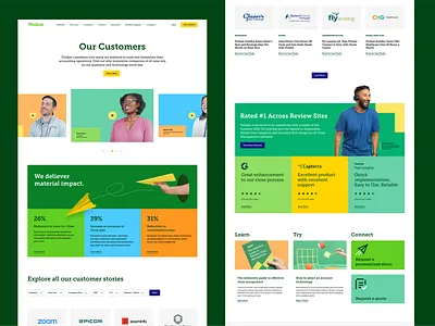 FloQast Website Customer Page accounting software bold color branding customer page photography saas website design