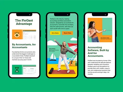 FloQast Mobile Website accounting bold color mobile design photography saas website website design