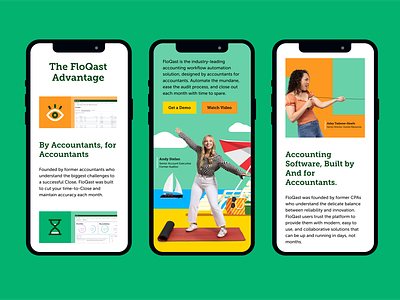 FloQast Mobile Website accounting bold color mobile design photography saas website website design
