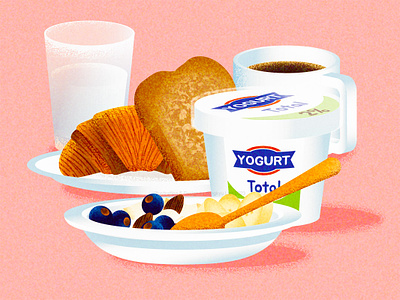 Daily Routine (except for Croissants) breakfast coffee croissant dailylroutine grain illustration wholegrain yogurt