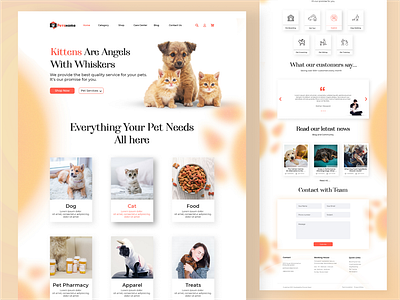 Pet service landing page! animal animal ui design animal website cat cat food clean clean cute website design dog landing page for pets pet pet landing page pet ui pets typography ui ui design user interface ux