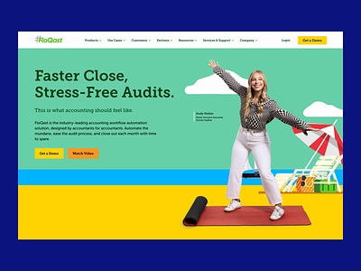 Floqast Homepage Design accounting animation bold color fintech homepage illustration saas website