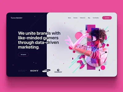 Cloutboost 360 concept design gamers gaming homepage influencers marketing playstation public relations twitch ui ux vr website xbox