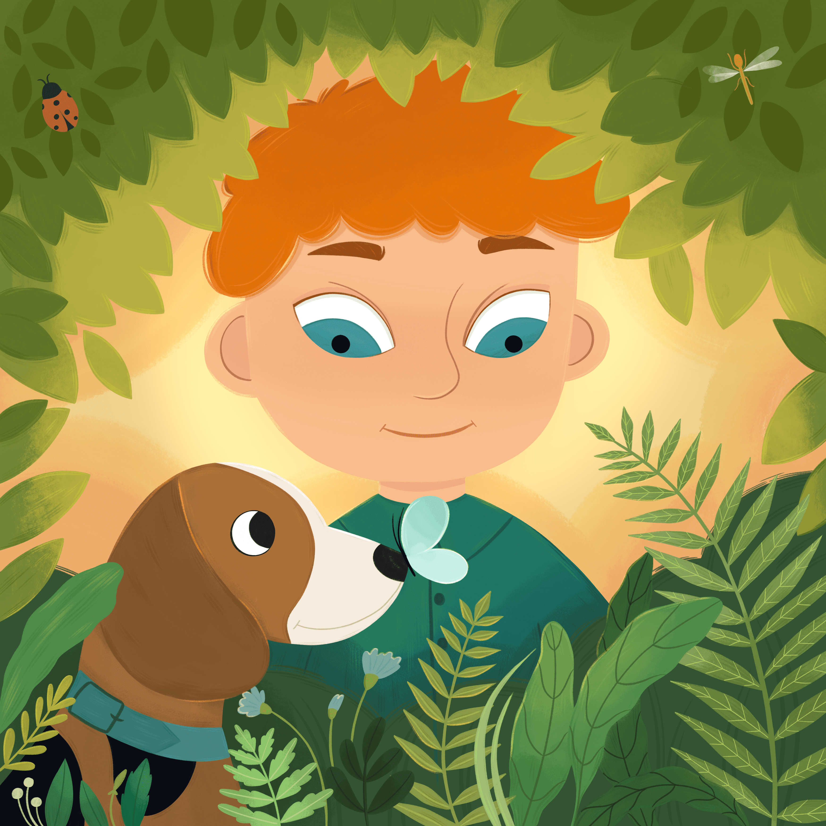 New friend book illustration boy butterfly character children children book illustration childrensbook cute dog forest illustration kidlitart kidltartist picture book