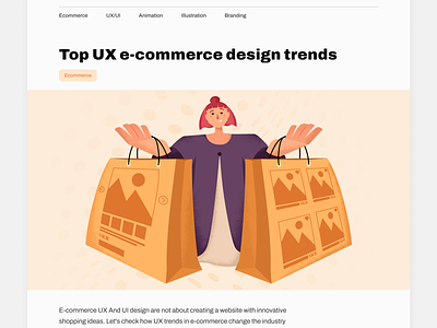 Blog article "E-commerce design trends" art article blog blog article branding cart design design trend digital e commerce graphic design illustration shop shopping sketch textured illustration ui ux vector vector illustration