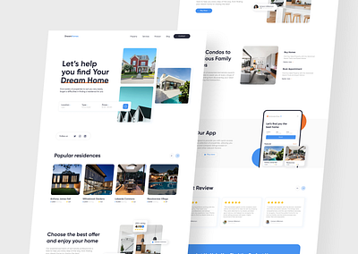 Real estate landing page blue design landingpage productdesign realestate ui uidesign uiux uiuxdesign visualdesign webdesign