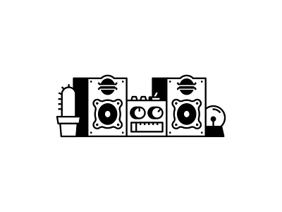 Retro stereo set cactus funky icon design iconic illustration loudspeaker music outline retro speaker stereo vector