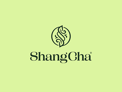 Shang Cha botanic branding bubble tea china clean design eco graphic design green leaf logo logotype mark modern monogram natural organic ornamet script tea
