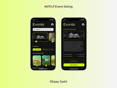 Day 070 - Event listing 070 100daysofui branding challenges community dailyui design designer event listing figma illustration ios logo mobile screens ui ux website