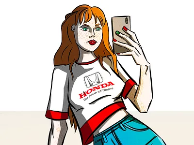 Power of dreams art arte branding concept design hair honda illustration logo merch powerofdreams red redhair redhead t shirt woman illustration