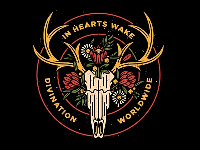 In hearts wake badge band merch deer design illustration in hearts wake merch natives skull vector