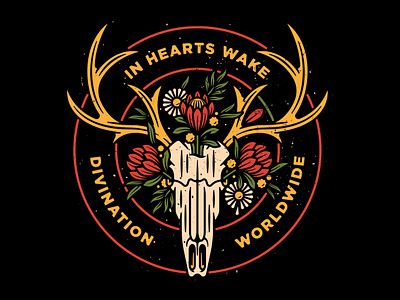 In hearts wake badge band merch deer design illustration in hearts wake merch natives skull vector