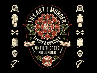 Thy Art is Murder badge band merch coffin crossbones design flower geo flower grave grave stone illustration mandala merch scythe skull thy art is murder tomb tomb stone vector