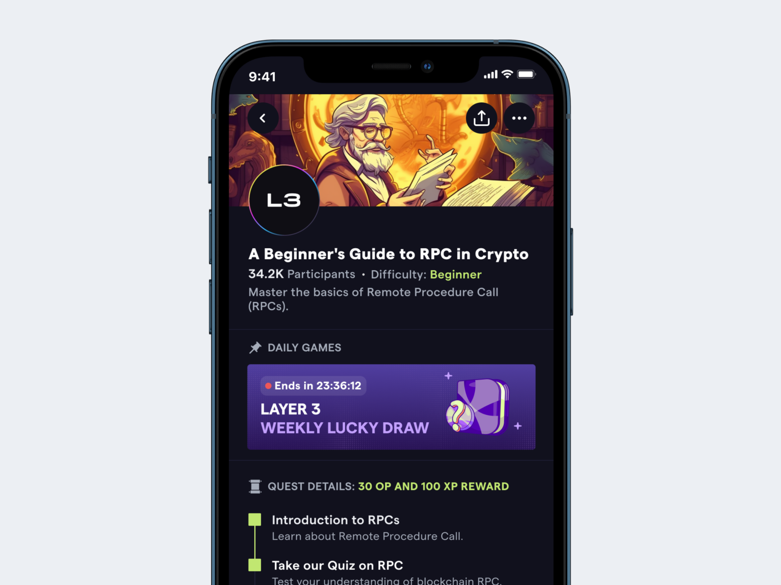 Quest community crypto design game mobile quest ui web3