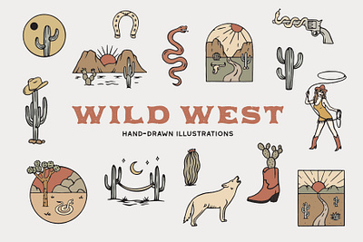 Wild West illustration pack brandidentity branding design graphic design illustration logo logo design packaging packaging design western