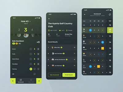 Avid - Input Score, Details, and Round Scorecard android app clean design golf golf course golf play golf scoring handicap hole ios minimal rankings round score scoreboard sport sport app ui ux